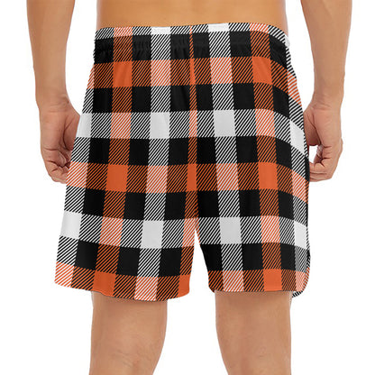 Halloween Buffalo Plaid Pattern Print Men's Split Running Shorts