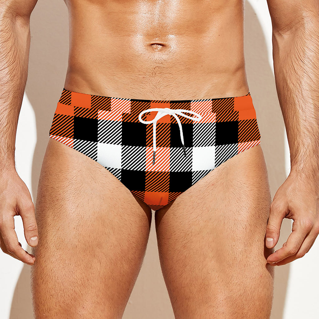Halloween Buffalo Plaid Pattern Print Men's Swim Briefs