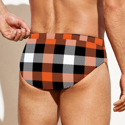 Halloween Buffalo Plaid Pattern Print Men's Swim Briefs