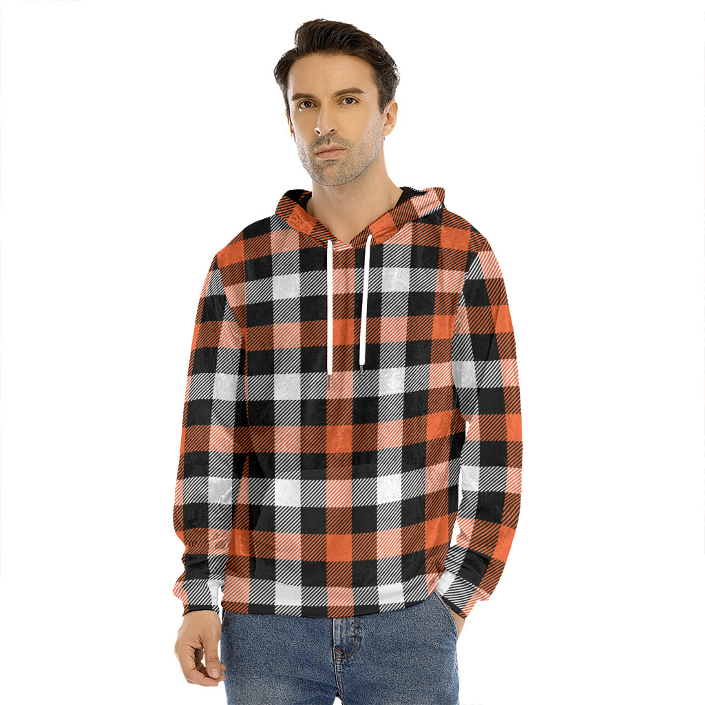Halloween Buffalo Plaid Pattern Print Men's Velvet Pullover Hoodie