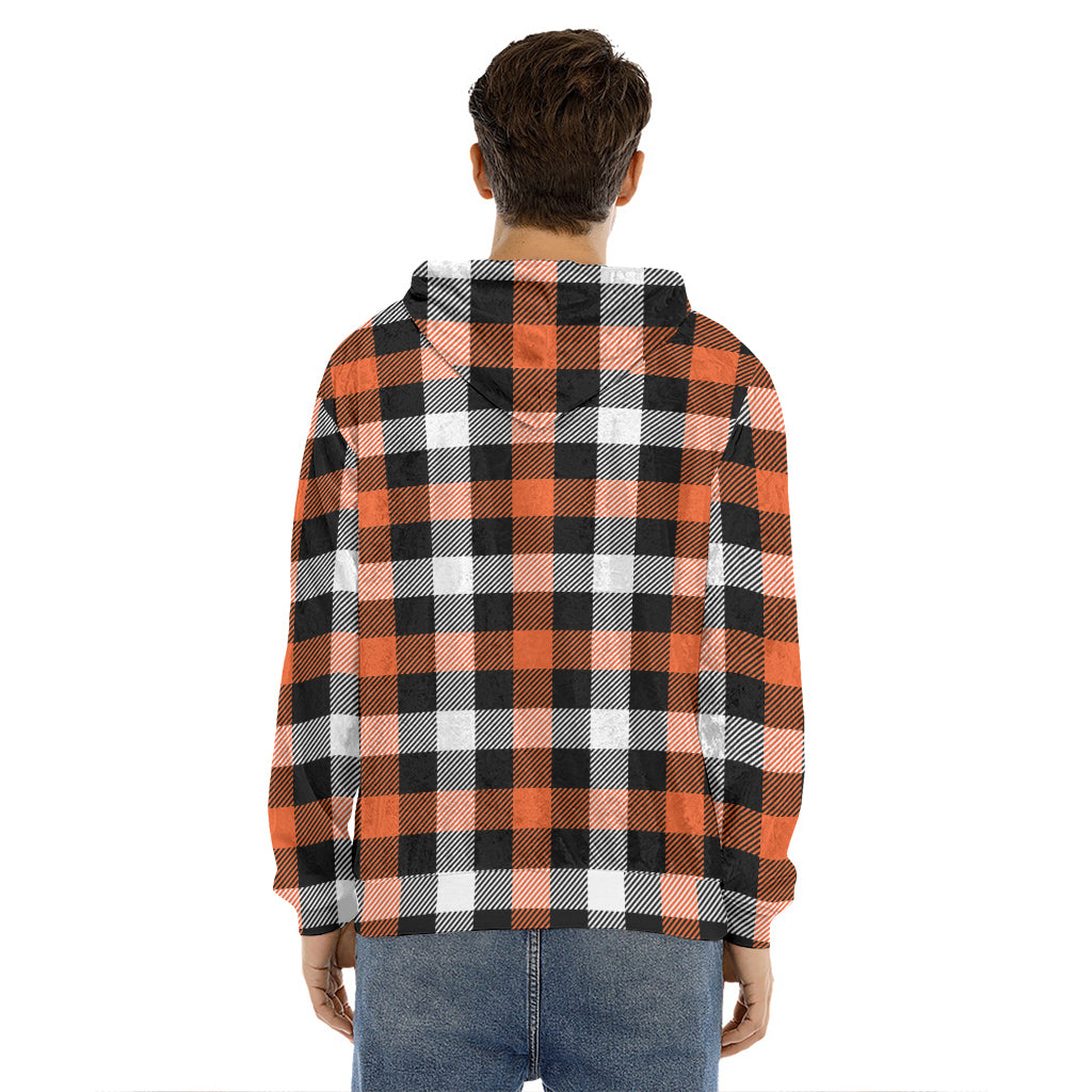 Halloween Buffalo Plaid Pattern Print Men's Velvet Pullover Hoodie