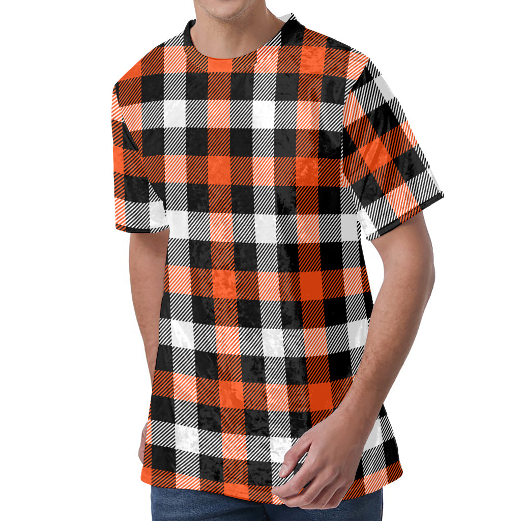 Halloween Buffalo Plaid Pattern Print Men's Velvet T-Shirt