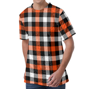 Halloween Buffalo Plaid Pattern Print Men's Velvet T-Shirt