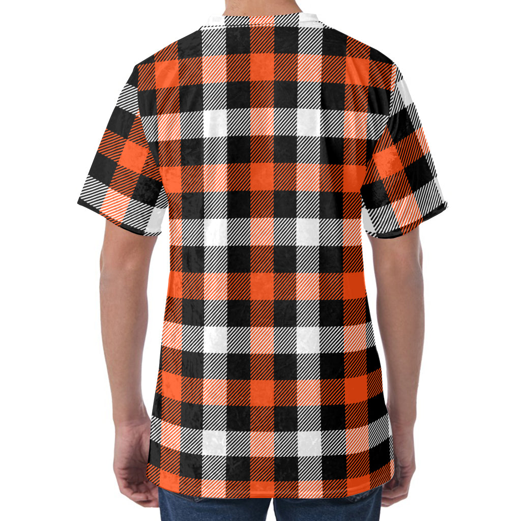 Halloween Buffalo Plaid Pattern Print Men's Velvet T-Shirt