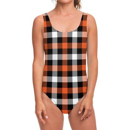 Halloween Buffalo Plaid Pattern Print One Piece Swimsuit