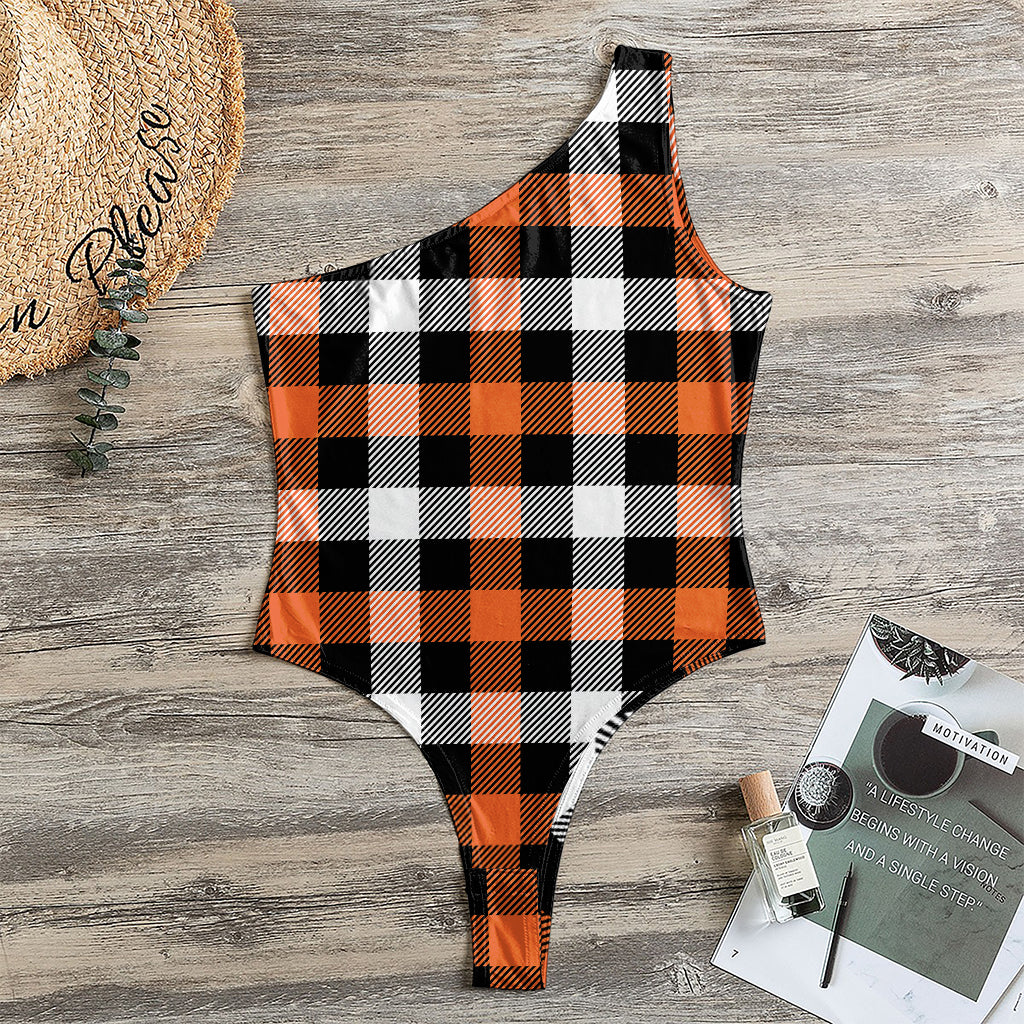 Halloween Buffalo Plaid Pattern Print One Shoulder Bodysuit