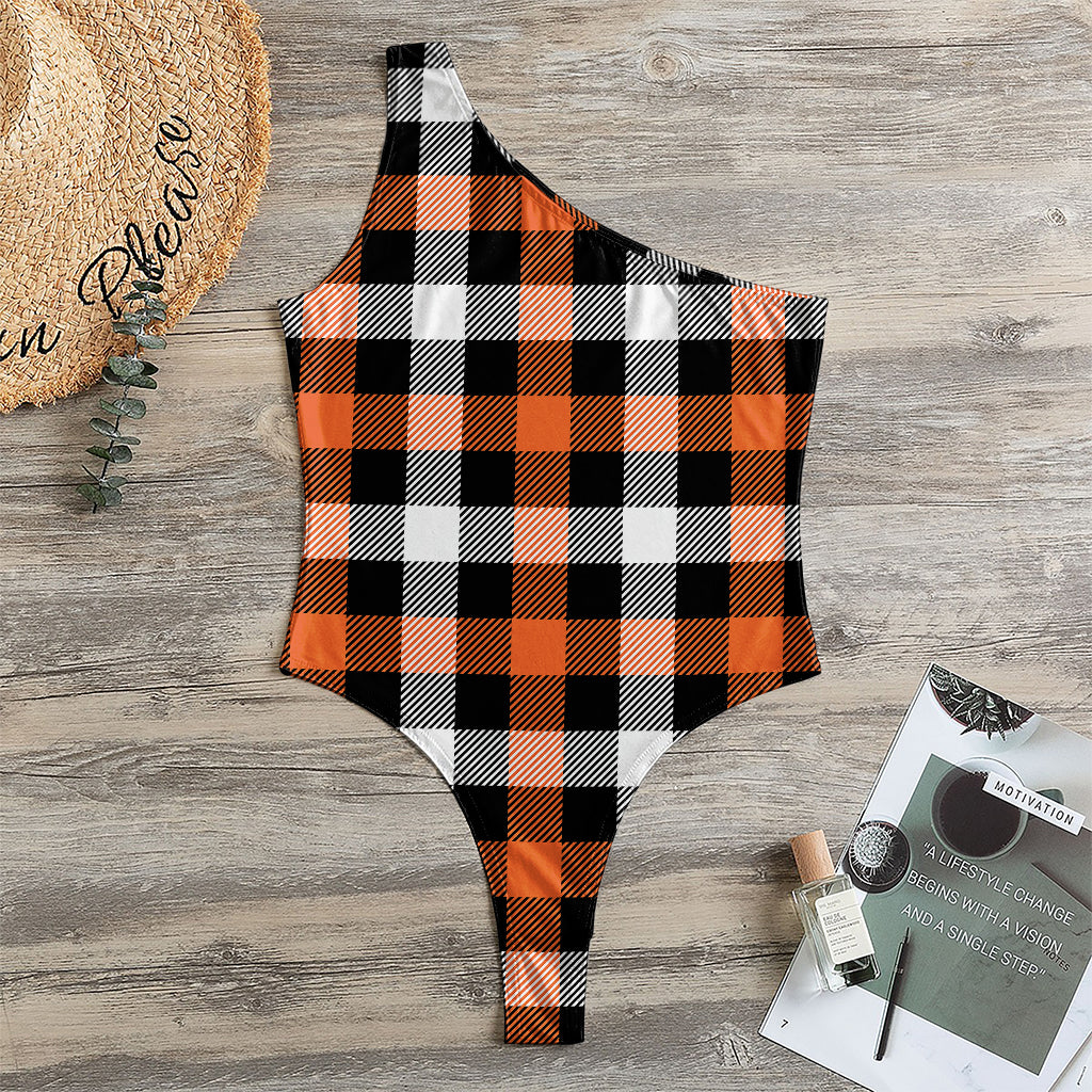 Halloween Buffalo Plaid Pattern Print One Shoulder Bodysuit