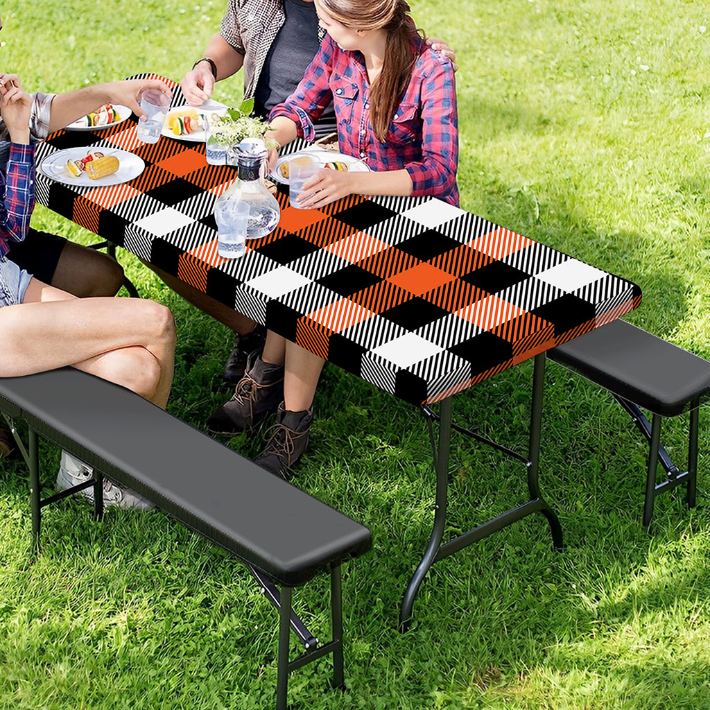Halloween Buffalo Plaid Pattern Print Picnic Table Cover