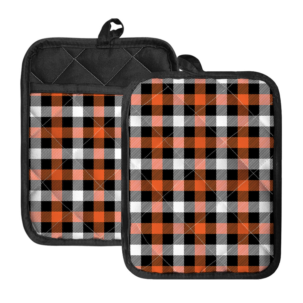 Halloween Buffalo Plaid Pattern Print Pot Holders With Pocket