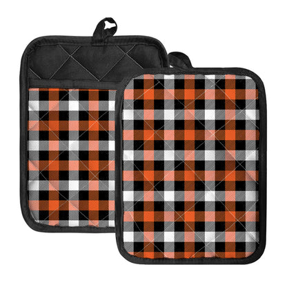 Halloween Buffalo Plaid Pattern Print Pot Holders With Pocket