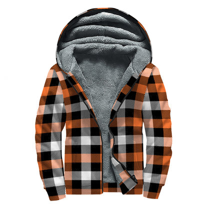 Halloween Buffalo Plaid Pattern Print Sherpa Lined Zip Up Hoodie