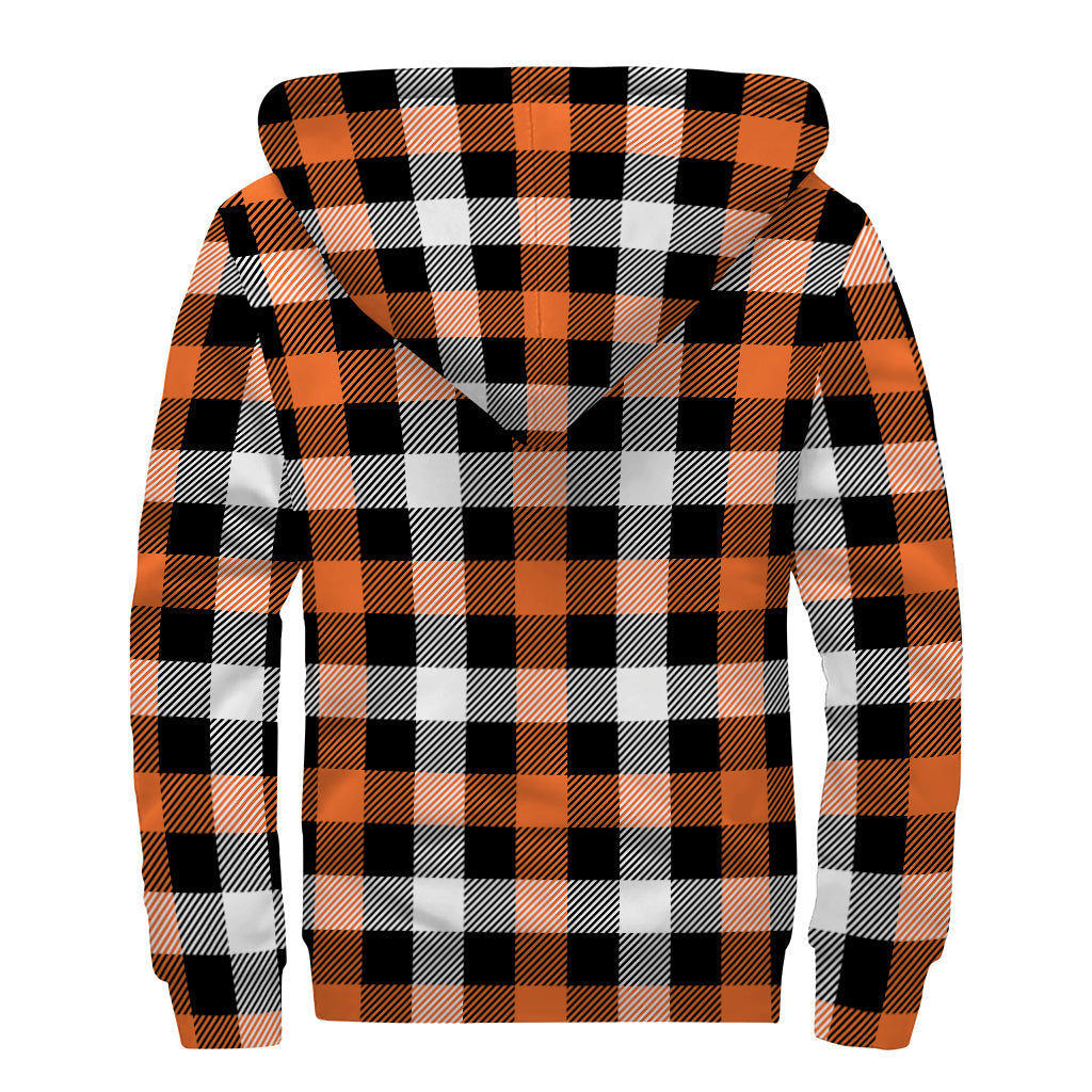 Halloween Buffalo Plaid Pattern Print Sherpa Lined Zip Up Hoodie