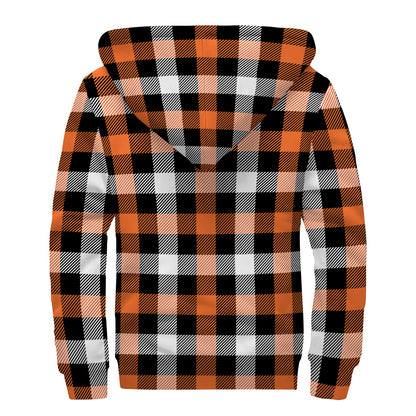 Halloween Buffalo Plaid Pattern Print Sherpa Lined Zip Up Hoodie