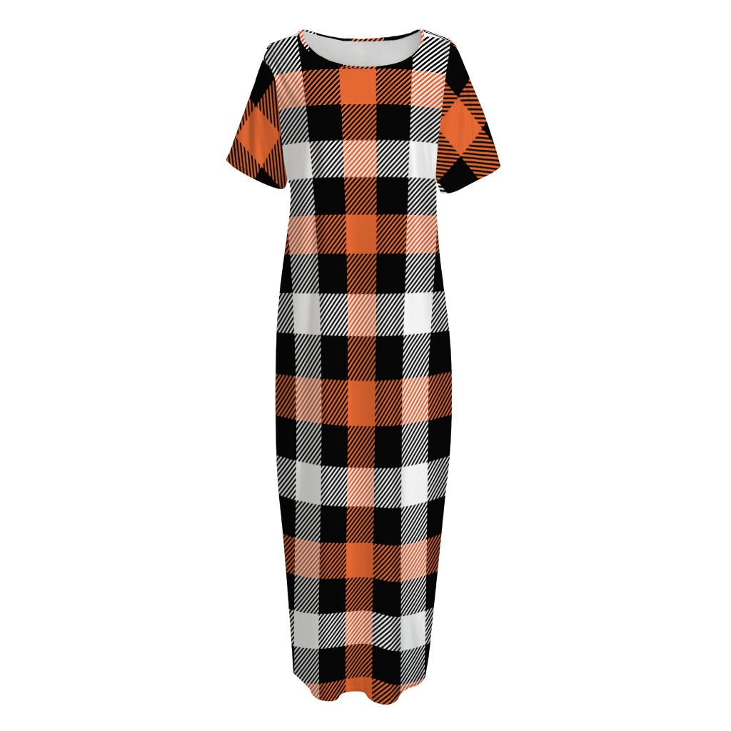 Halloween Buffalo Plaid Pattern Print Short Sleeve Long Nightdress
