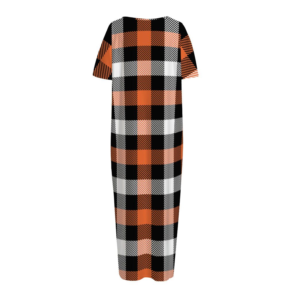 Halloween Buffalo Plaid Pattern Print Short Sleeve Long Nightdress