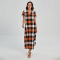 Halloween Buffalo Plaid Pattern Print Short Sleeve Maxi Dress