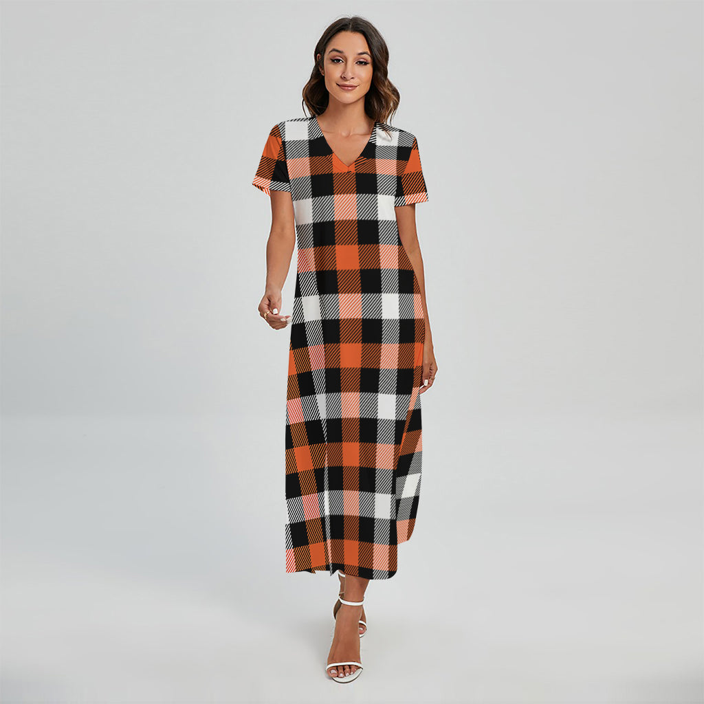 Halloween Buffalo Plaid Pattern Print Short Sleeve Maxi Dress