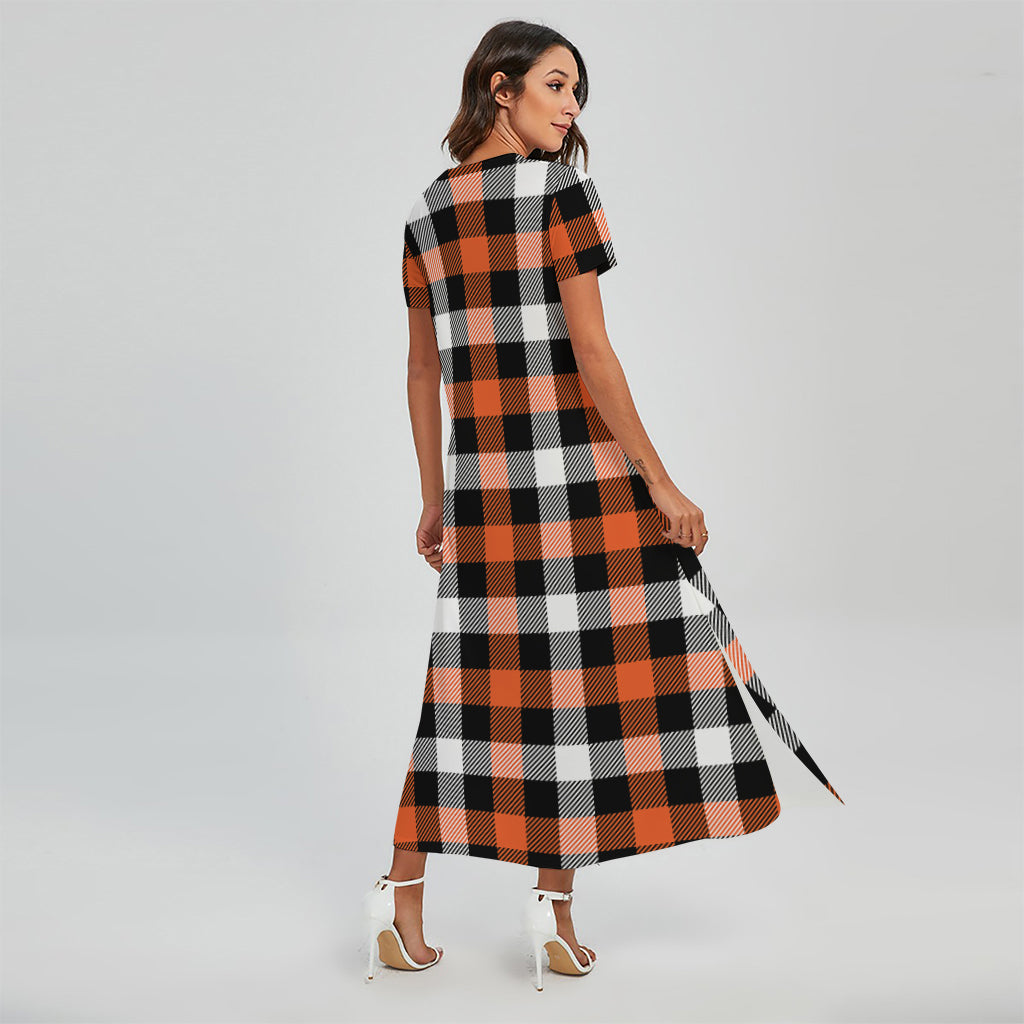 Halloween Buffalo Plaid Pattern Print Short Sleeve Maxi Dress