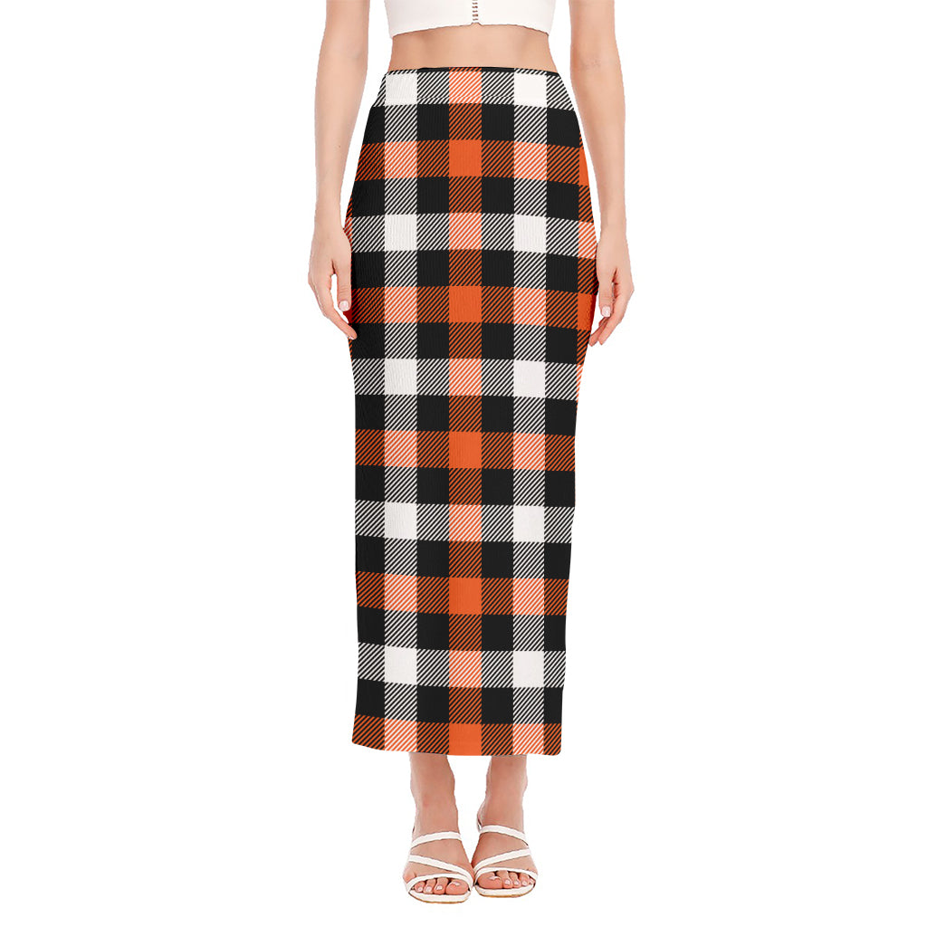 Halloween Buffalo Plaid Pattern Print Side Slit Maxi Skirt