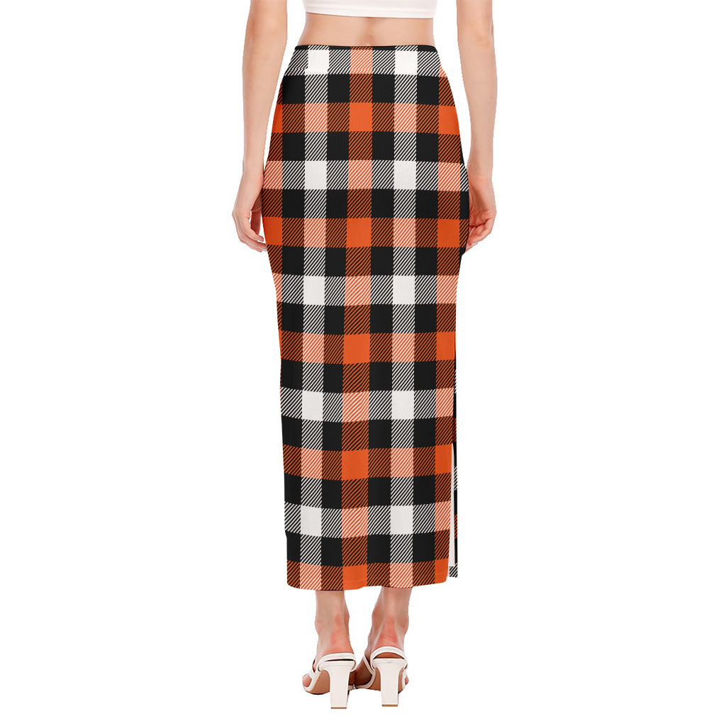 Halloween Buffalo Plaid Pattern Print Side Slit Maxi Skirt