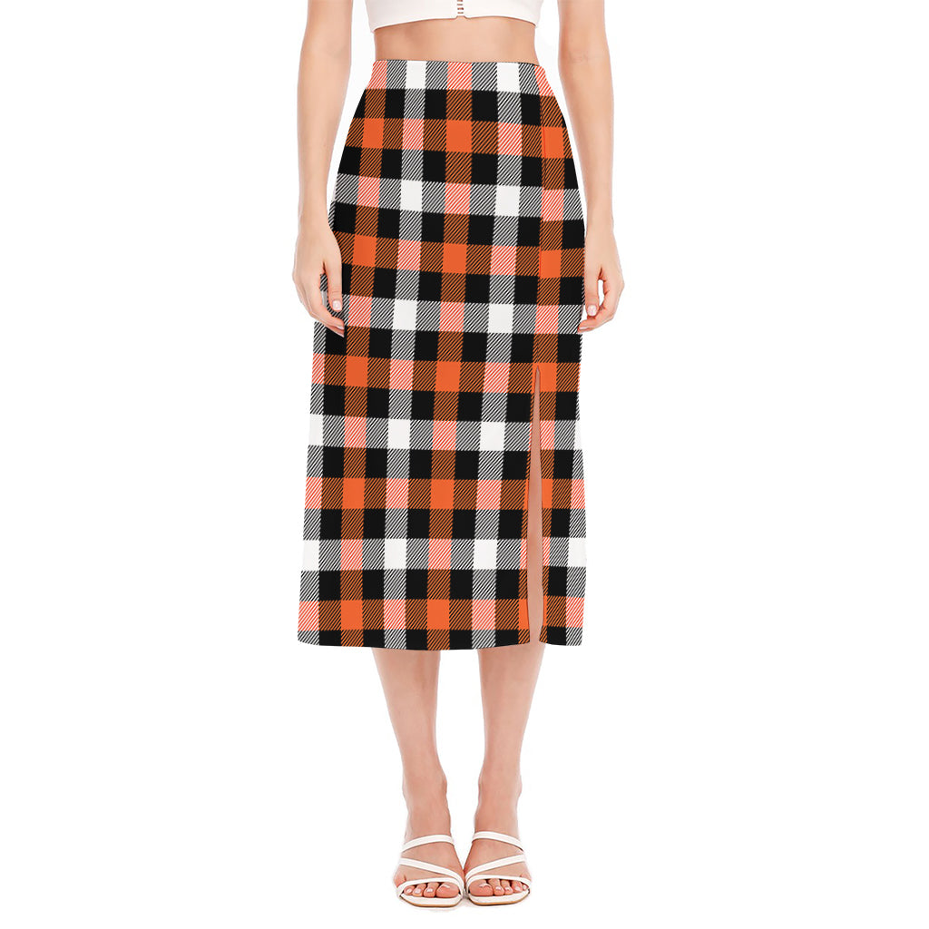 Halloween Buffalo Plaid Pattern Print Side Slit Midi Skirt