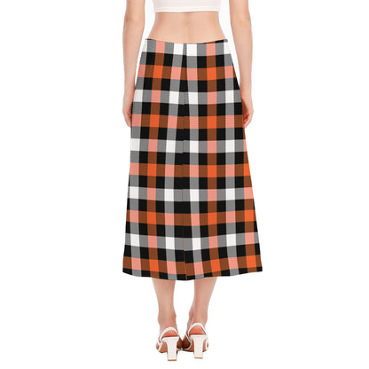 Halloween Buffalo Plaid Pattern Print Side Slit Midi Skirt