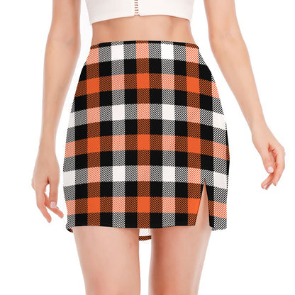 Halloween Buffalo Plaid Pattern Print Side Slit Mini Skirt