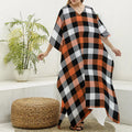 Halloween Buffalo Plaid Pattern Print Silk V-Neck Kaftan Dress