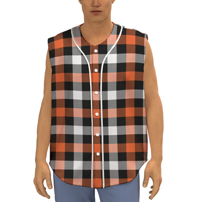 Halloween Buffalo Plaid Pattern Print Sleeveless Baseball Jersey