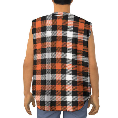 Halloween Buffalo Plaid Pattern Print Sleeveless Baseball Jersey