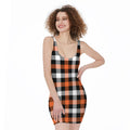 Halloween Buffalo Plaid Pattern Print Sleeveless Bodycon Dress