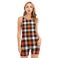Halloween Buffalo Plaid Pattern Print Sleeveless One Piece Swimsuit