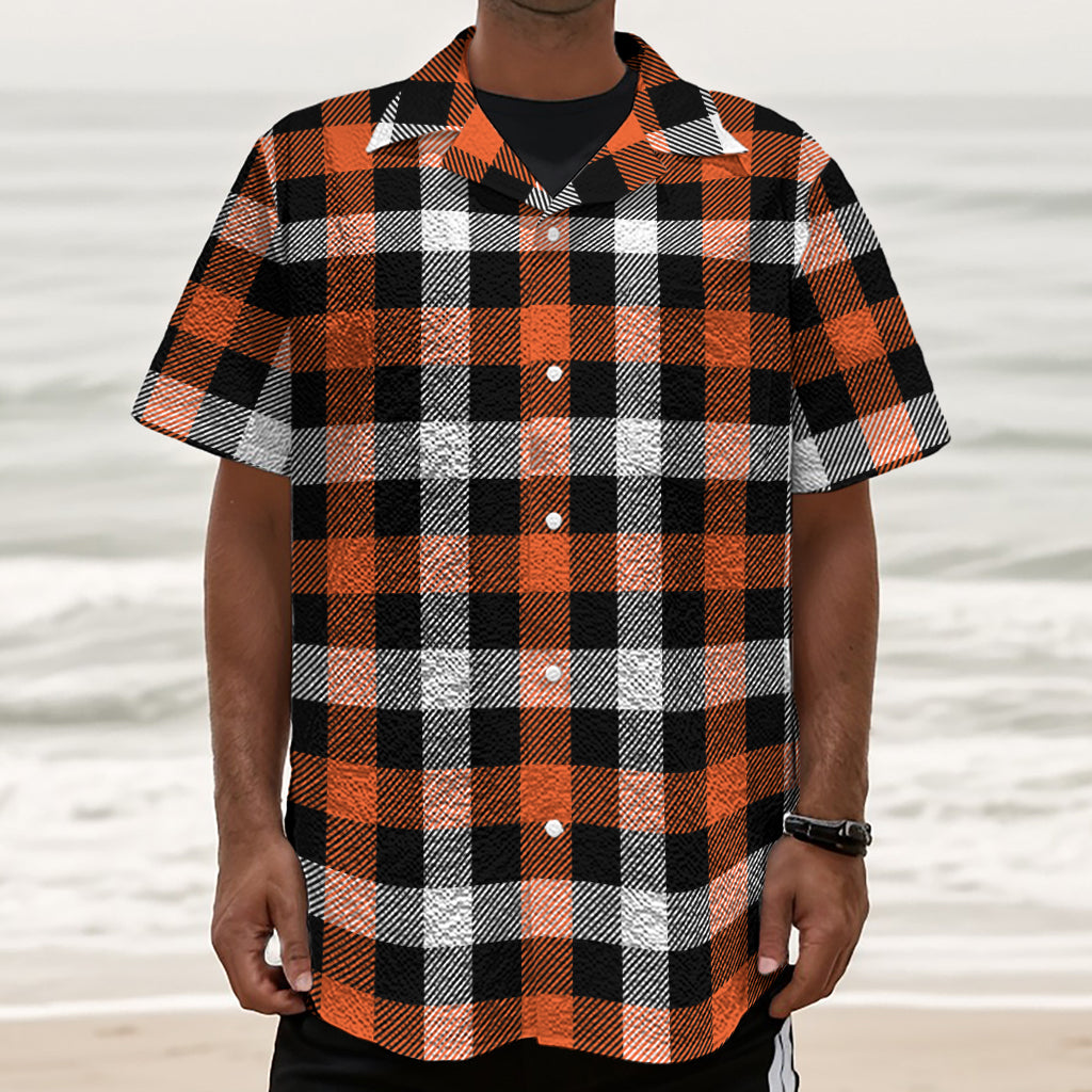 Halloween Buffalo Plaid Pattern Print Textured Short Sleeve Shirt