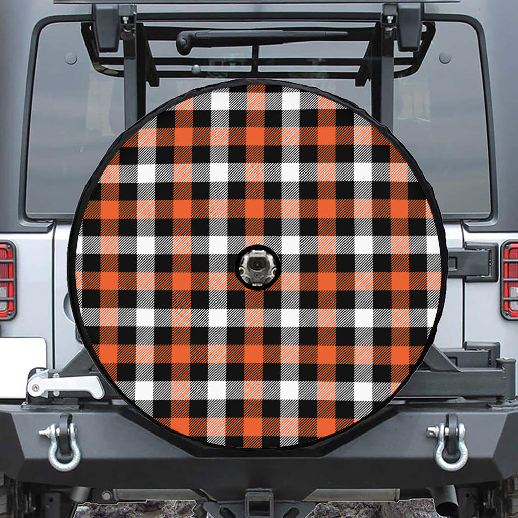 Halloween Buffalo Plaid Pattern Print Tire Cover With Camera Hole