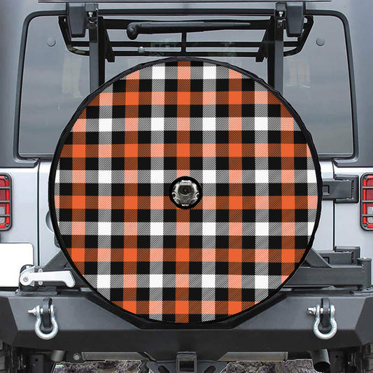 Halloween Buffalo Plaid Pattern Print Tire Cover With Camera Hole