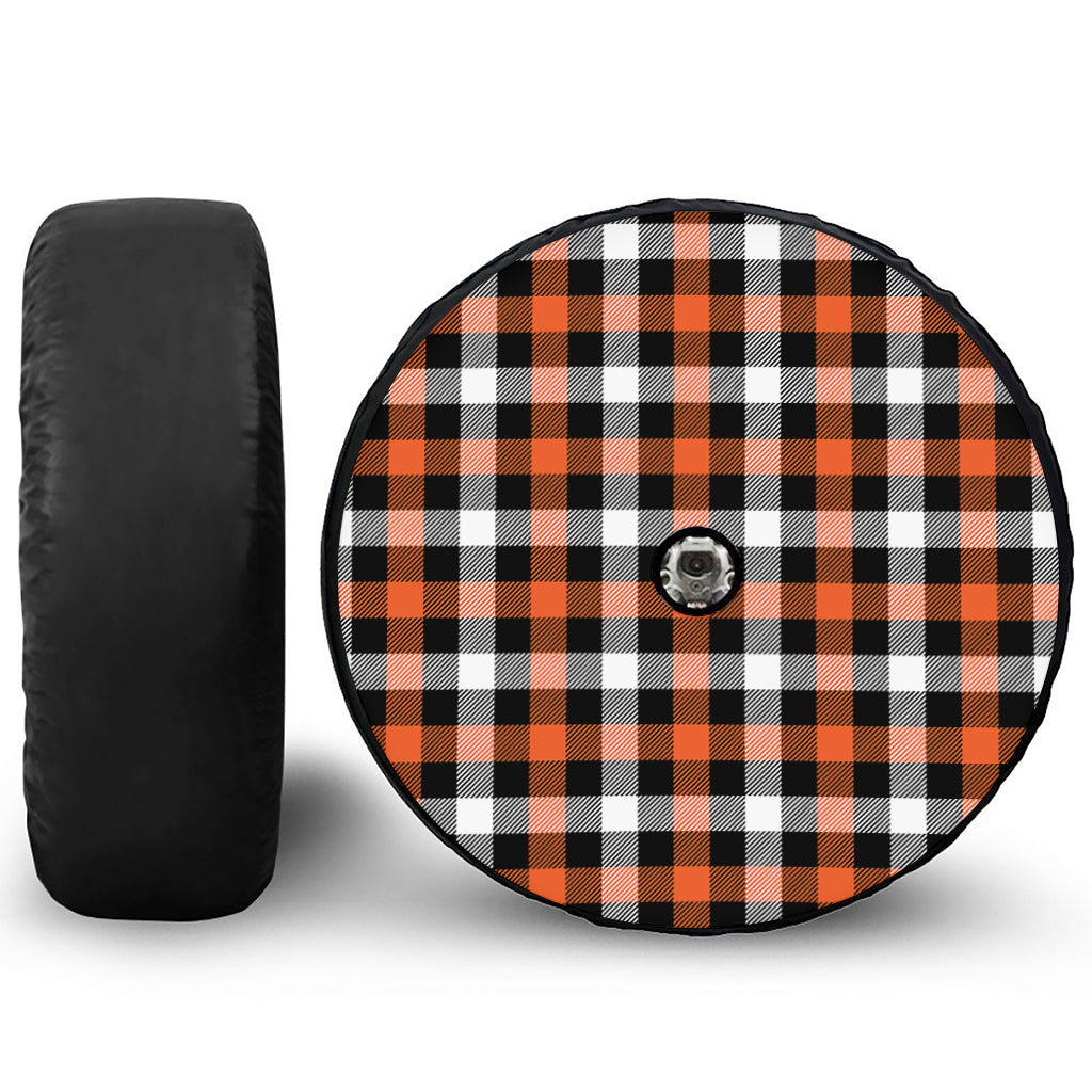 Halloween Buffalo Plaid Pattern Print Tire Cover With Camera Hole