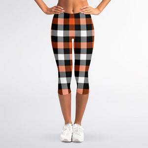 Halloween Buffalo Plaid Pattern Print Women's Capri Leggings