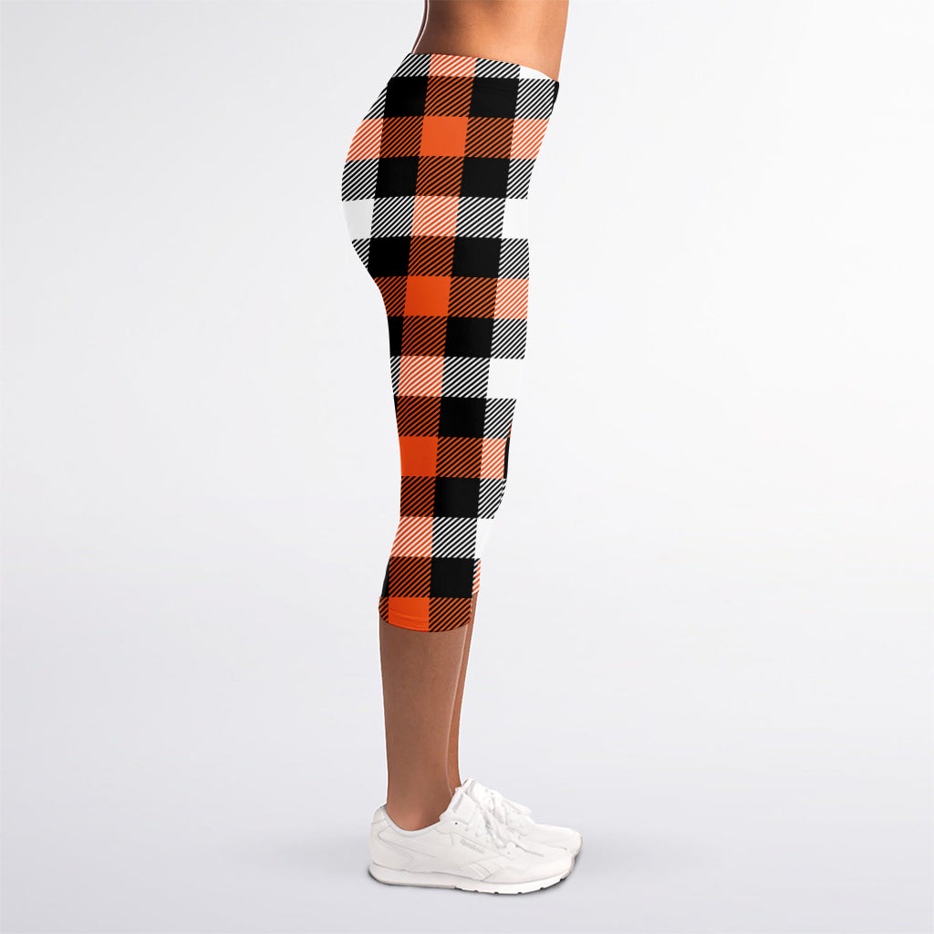 Halloween Buffalo Plaid Pattern Print Women's Capri Leggings