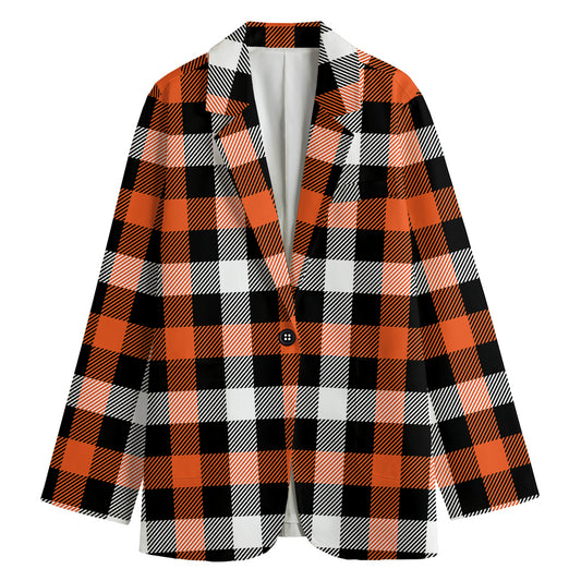 Halloween Buffalo Plaid Pattern Print Women's Cotton Blazer