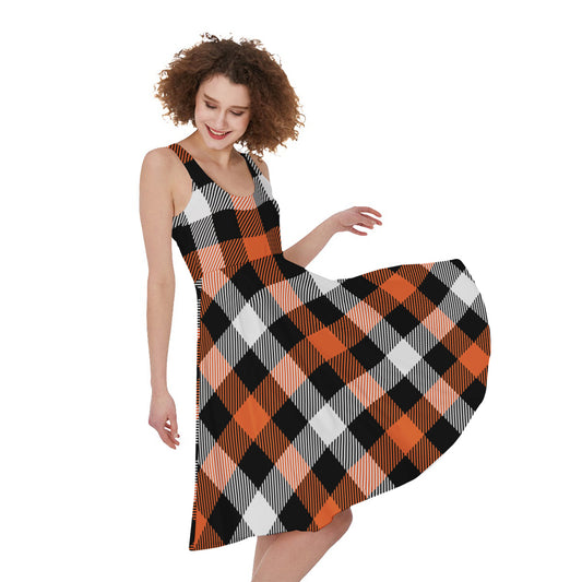 Halloween Buffalo Plaid Pattern Print Women's Sleeveless Dress