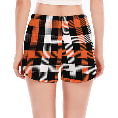 Halloween Buffalo Plaid Pattern Print Women's Split Running Shorts