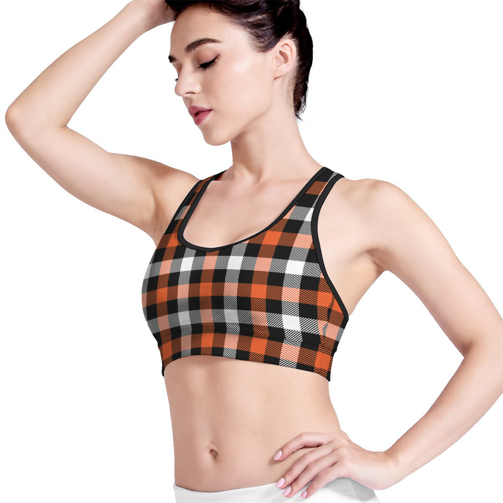 Halloween Buffalo Plaid Pattern Print Women's Sports Bra