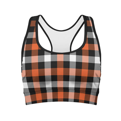 Halloween Buffalo Plaid Pattern Print Women's Sports Bra