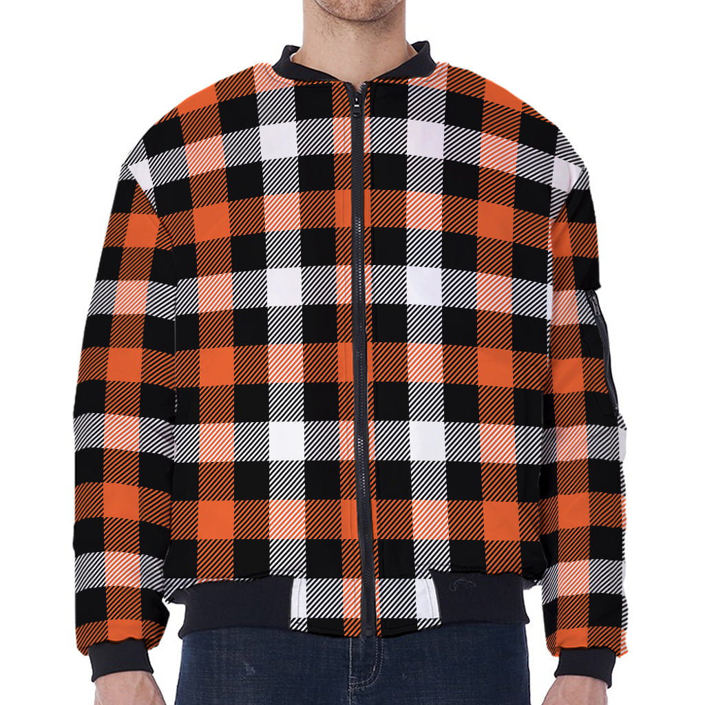 Halloween Buffalo Plaid Pattern Print Zip Sleeve Bomber Jacket