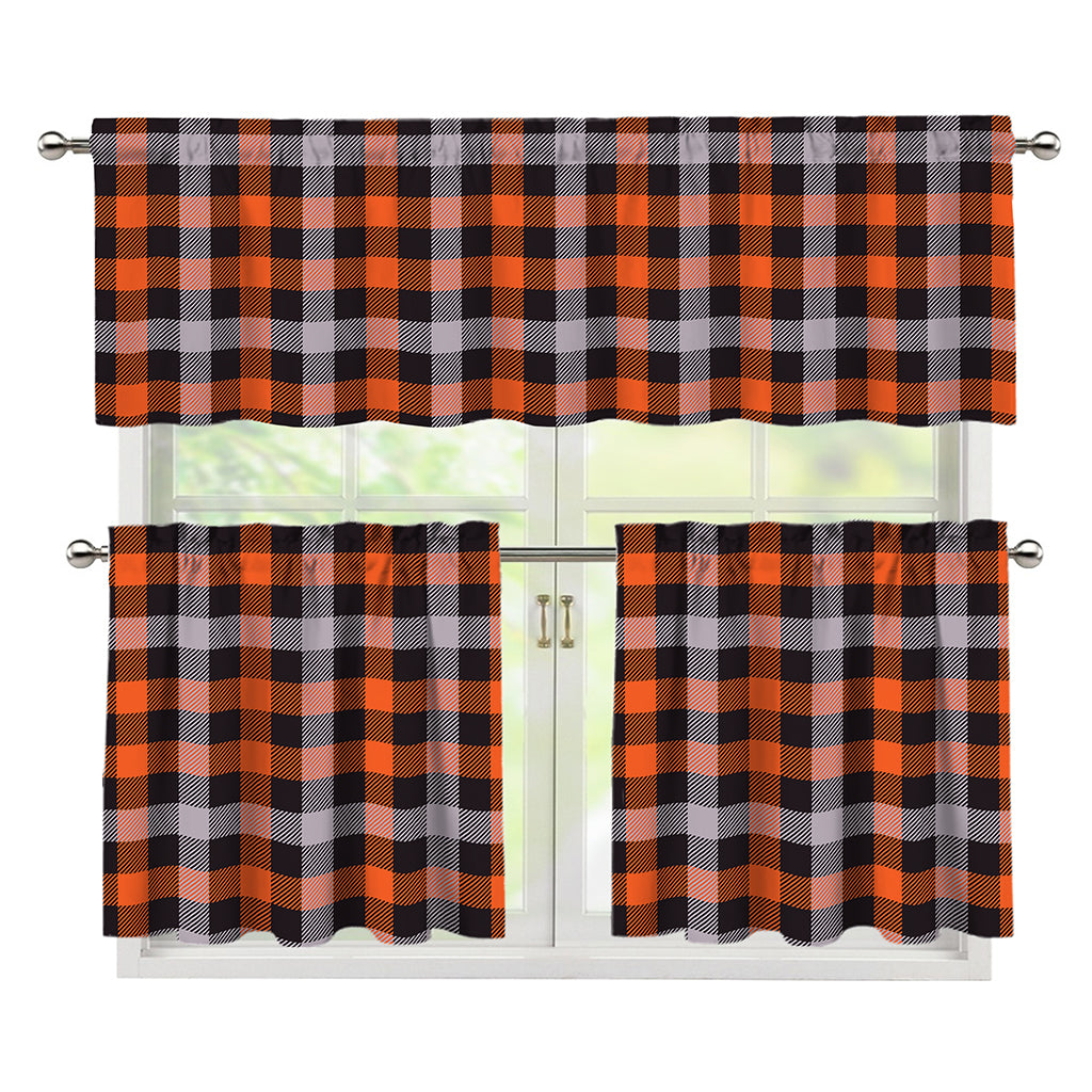 Halloween Buffalo Plaid Print 3 Piece Kitchen Curtains