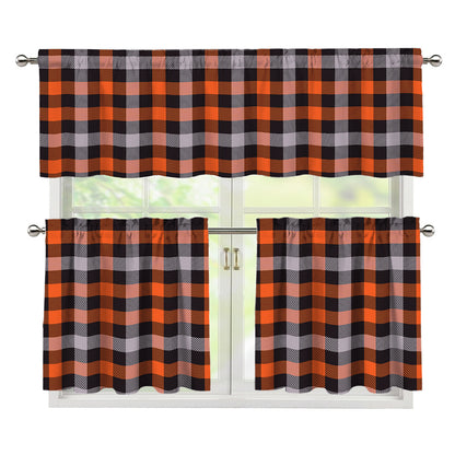 Halloween Buffalo Plaid Print 3 Piece Kitchen Curtains