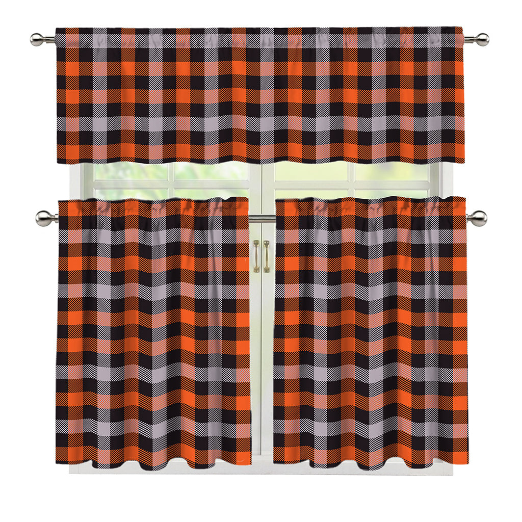 Halloween Buffalo Plaid Print 3 Piece Kitchen Curtains