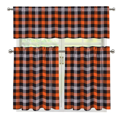 Halloween Buffalo Plaid Print 3 Piece Kitchen Curtains