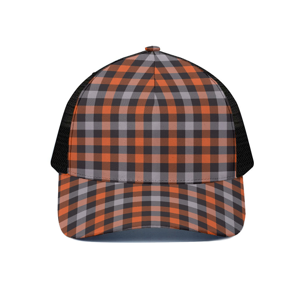 Halloween Buffalo Plaid Print Black Mesh Trucker Cap