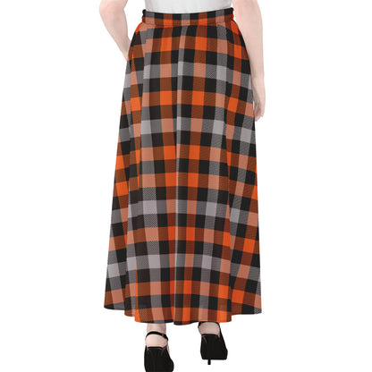 Halloween Buffalo Plaid Print Chiffon Maxi Skirt
